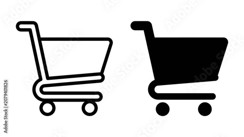 Shopping Cart Icon Set: A clean and minimalist graphic design featuring two variations of a shopping cart icon.