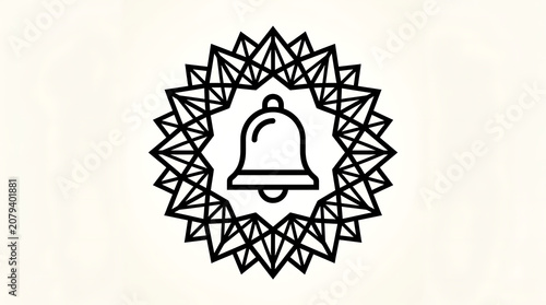 Black and white bell with decorative wreath icon