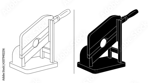Guillotine Illustration: A clean line art illustration and a silhouette version of a historical guillotine, symbolizing a sharp cut or decisive action.