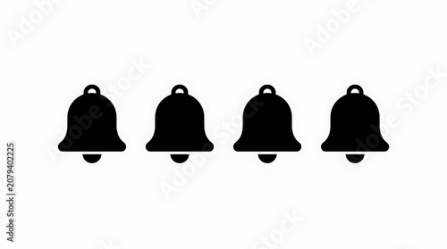Four black bell icons in a row