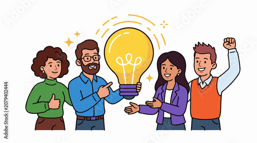 Diverse group of people with lightbulb.