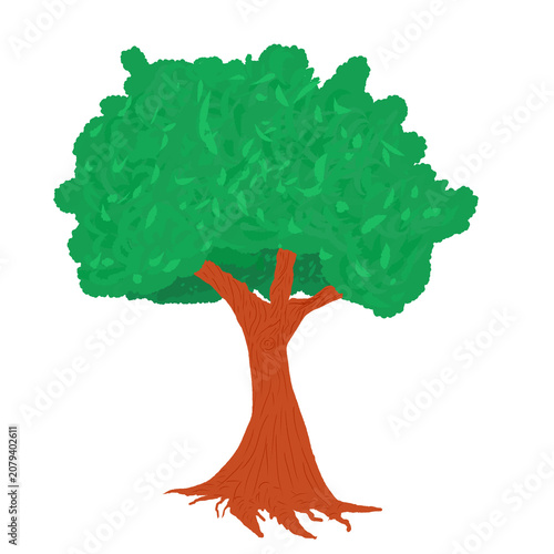 Leafy green tree with orange trunk illustration.