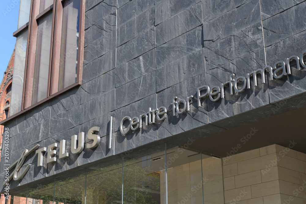 Obraz premium exterior building facade and metal sign of TELUS Centre for Performance and Learning located at 273 Bloor St W, The Royal Conservatory of Music, Toronto