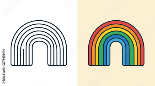 Rainbow Icon Set: Outline and Color Vector Graphics