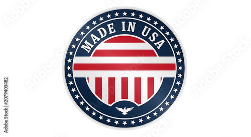 Red white and blue oval badge with american flag design