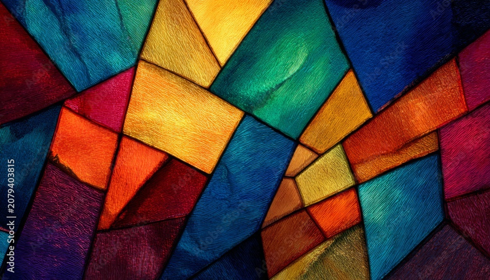 Fototapeta premium Vibrant stained glass pattern with colorful geometric shapes creating a dynamic visual composition