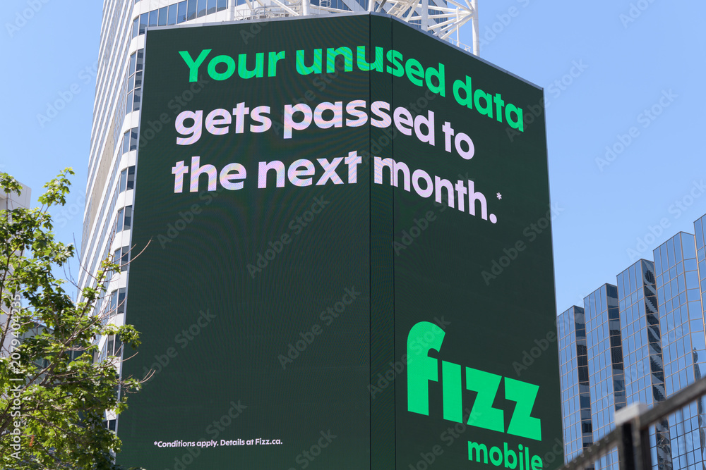 Obraz premium Fizz Mobile (owned by Quebecor, a Quebec-based carrier) advertisement at Sankofa Square, Toronto