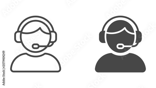 Customer Service Icon: A minimalist graphic representing a person with a headset and microphone, symbolizing customer support and communication.