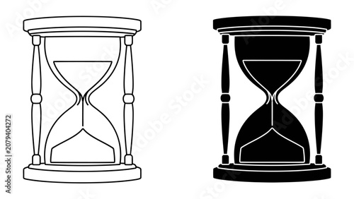 Bild auf Leinwand Hourglass Duo: A stark contrast between a minimalist outline and a bold silhouette of an hourglass, representing the passage of time