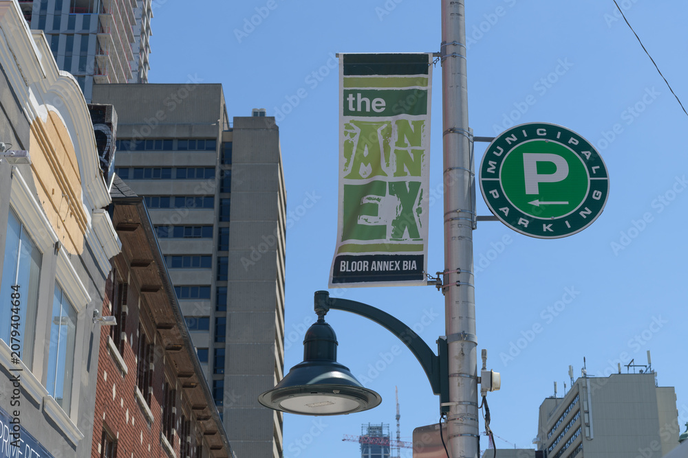 Obraz premium pole mounted projecting BIA banner in the Bloor Annex area of Toronto