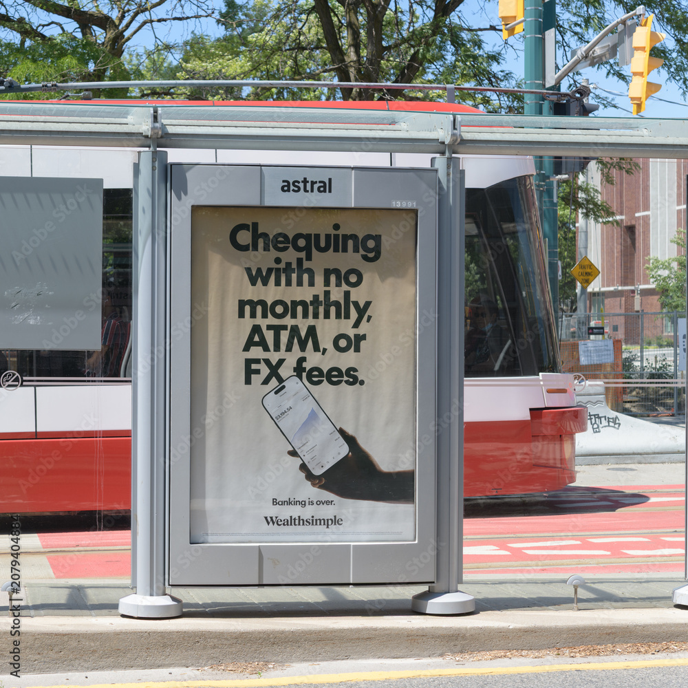 Obraz premium transit shelter advertising for Wealthsimple on Spadina Av, Toronto