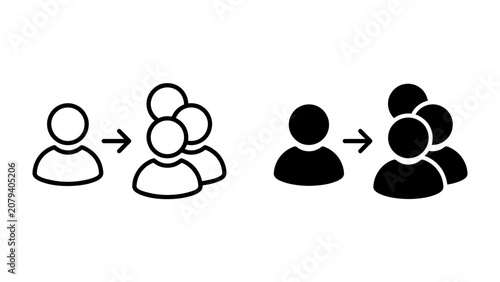 Growth in Numbers: Two contrasting graphic icons illustrate the concept of growth and expansion, depicting a single person symbol transforming into a group of three.