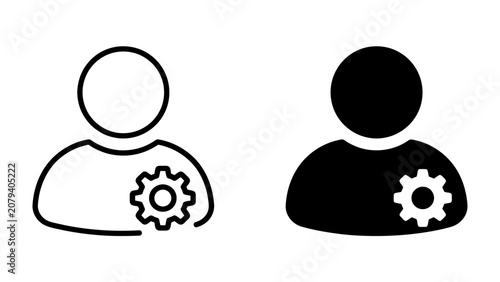 User Profile Settings: Two icons representing user profiles, one outlined and one solid, each featuring a gear icon indicating settings or configuration.