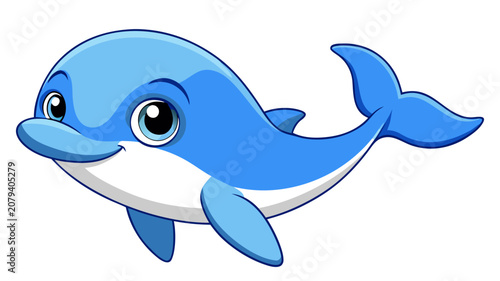 Cute Cartoon Marine Animals Vector Illustration Featuring Fish Dolphin Whale and Shark Swimming in a Colorful Ocean Underwater Wildlife Scene