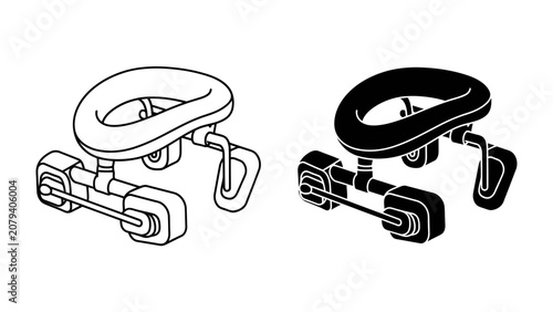 Compact Walker Frame: Two line art illustrations of a compact walker frame, one in black and white and the other filled in black, showcase its lightweight design and mobility.