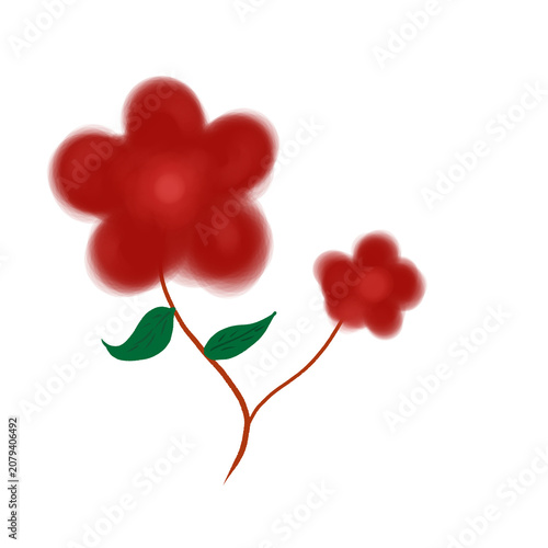 Two Red Flowers with Blossoms and Curving Stems.
