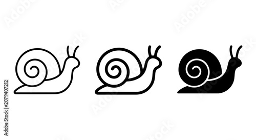 Konstfotografi Simple Snail Icons, Outline and Silhouette Vector Graphics, Garden Critter Colle