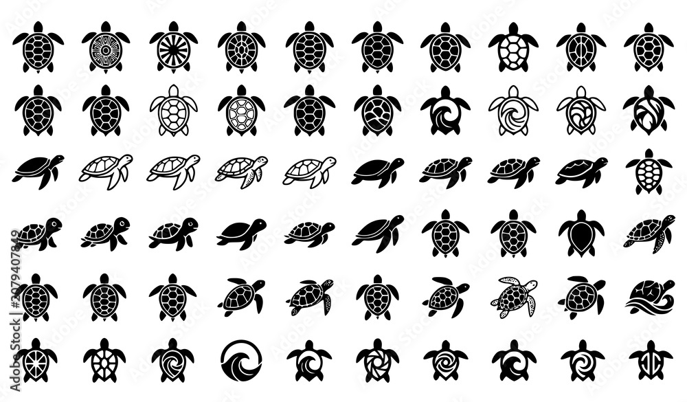 Fototapeta premium Sea Turtle Vector Icon Bundle Minimal Marine Animal Illustration Set