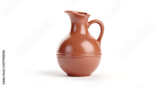 A simple, elegant terracotta pitcher with a handle and spout, isolated on a clean white background.