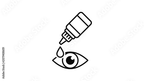 Simple line art icon of eye drops application for vision care.