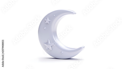 A white crescent moon-shaped night light with embossed stars on a white background, perfect for a child's room.