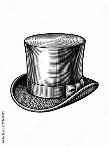Vintage Top Hat with Bow Tie on White Background