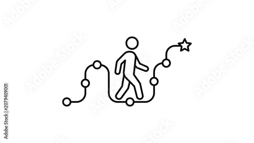 A simple line icon representing a person walking on a path toward a goal.