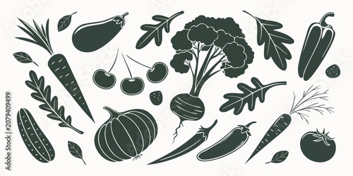 Tableau sur toile Collection of assorted vegetable silhouettes for healthy nutrition graphics with