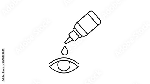 Eye drop bottle icon applying medicine to human eye.