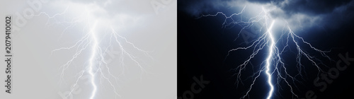 Obraz na plátně Powerful transparent png of bright blue lightning bolt overlay with electric ene