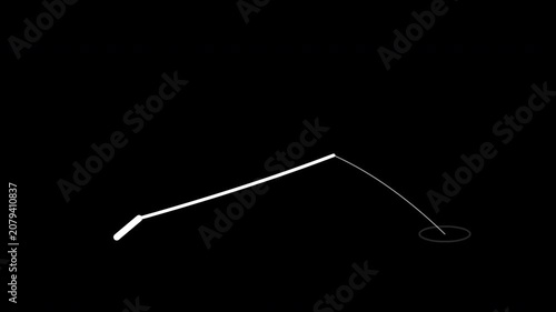 Minimalist white line drawing an arc path motion graphic on black background