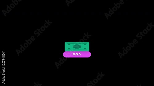 Cash on Delivery COD Animated Icon with Delivery Truck and Money Banknote for E-commerce