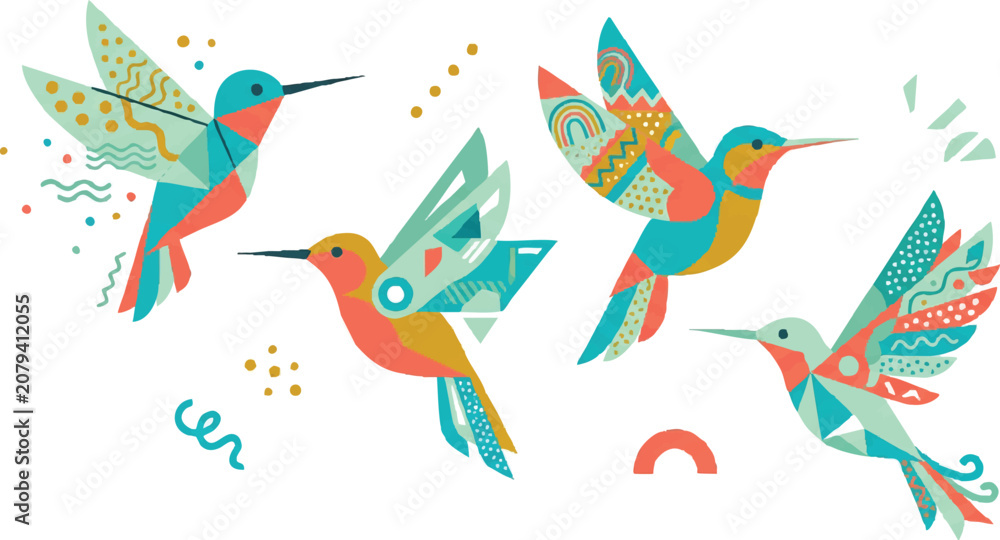 Obraz premium Colorful Hummingbirds in Flight Together.