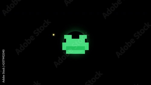 Pixel Art Animated Green Frog Head Catching Glowing Insect with Tongue in Loop
