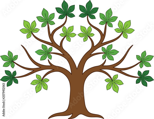 Chestnut Tree Vector Illustration with Green Leaves and Brown Branches Showing Nature and Botanical Plant Design