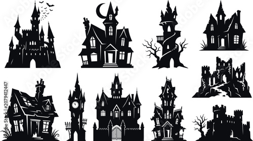 Foto Haunted Castle and Gothic Mansion Collection with Spooky Horror Architecture Dar