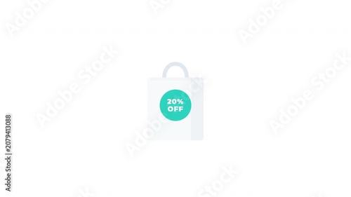 Animated White Shopping Bag with Twenty Percent Off Green Label and Discount