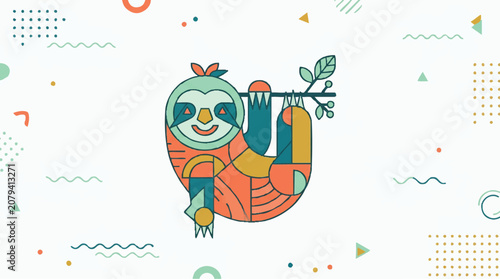Fotografie Smiling sloth hanging from branch.