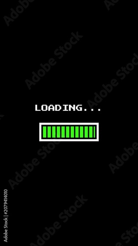 Pixel Art Loading Bar Animation with Green Progress Indicator on Black Background