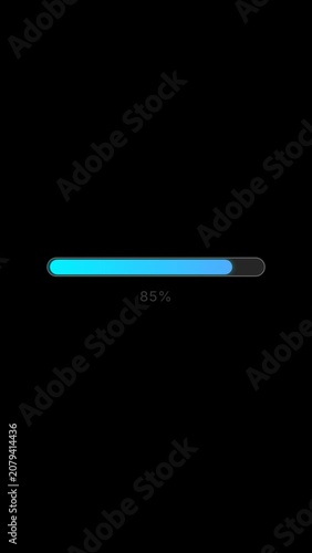 Vertical Loading Progress Bar Animation with Percent Counter from 0 to 100 on Black Background