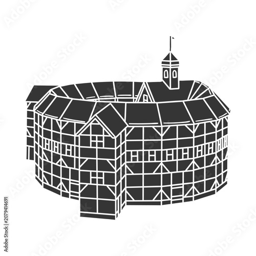 Foto Shakespeare Globe Theater London historic building vector stamp doodle illustrat