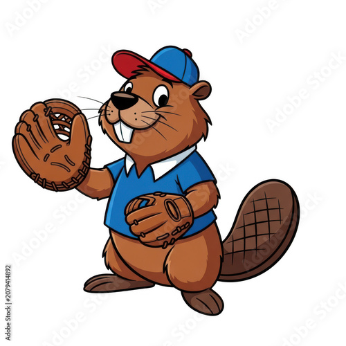 A Friendly Cartoon Beaver Wearing A Baseball Cap And A Catchers Mitt