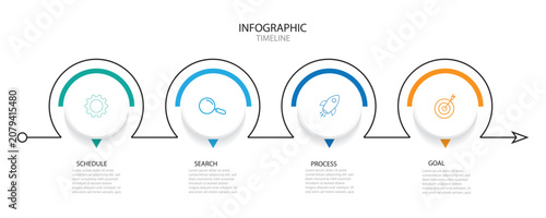 Flowchart presentation design elements with text space. Data visualization with 4 steps. Process timeline chart.