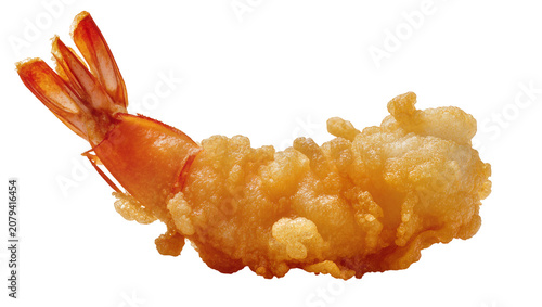 Konstfotografi Isolated deep-fried tempura shrimp ready to eat, a classic Japanese appetizer or