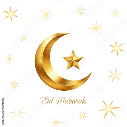 A Golden Crescent Moon And Star Floating Against A Deep Black Background
