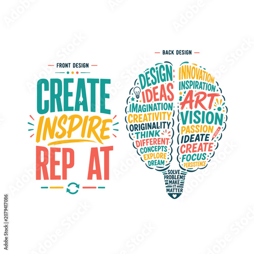 Obraz na plátně typography “Create Inspire Repeat”, modern artistic font, flat teal yellow cora