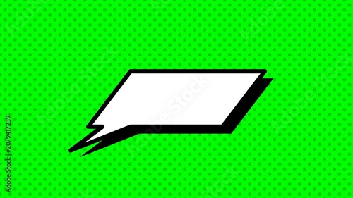Blank comic book speech bubble animation on a green halftone background with copy space