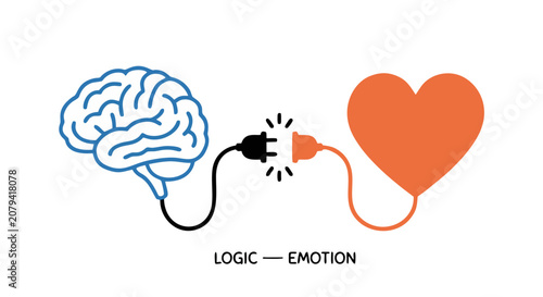 Tableau sur toile Brain and Heart Connection Concept Vector Illustration – Logic and Emotion Balan