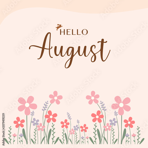 August greeting card with flowers
