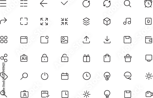 Collection of minimalist outline icons simple vector symbols for web and app interface design isolated on white background